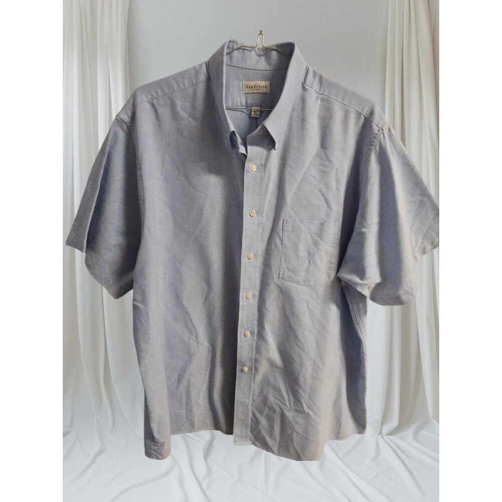 Van Heusen Mens Short Sleeve Button-Down Shirt 2XL Light Blue